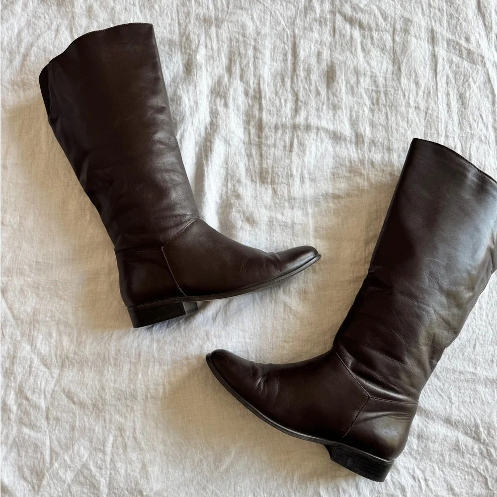 Vintage Brown Leather Riding Boots Size 10 Classic Casual